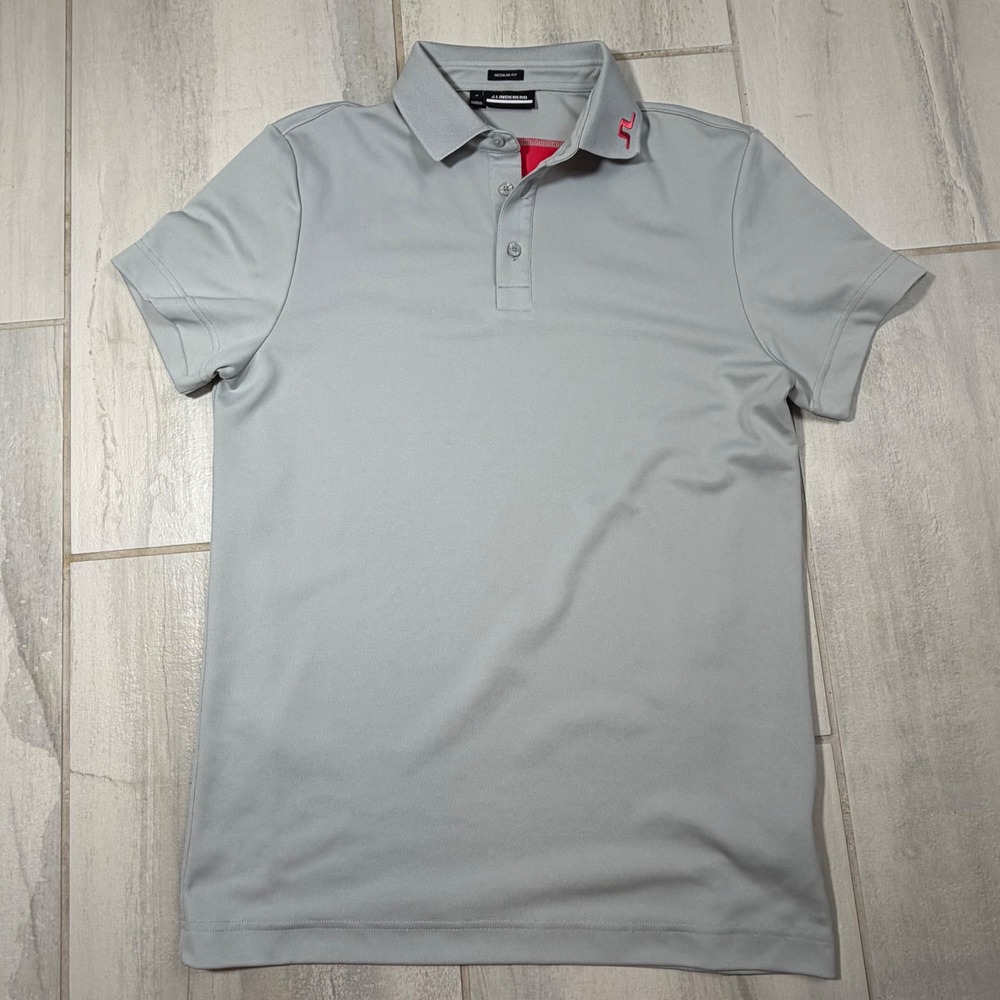 J.Lindeberg KV Regular Fit Golf Polo Grey Red Logo GMJT08538 Mens Medium